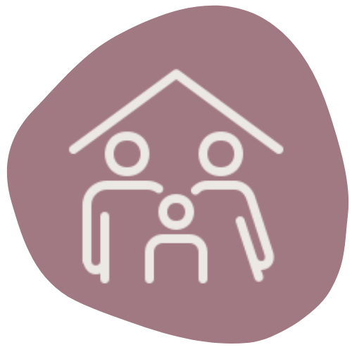 Cartoon family under a roof