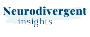 The Neurodivergent insights logo. The words 'Neurodivergent insights' in dark blue, with 'Neurodivergent' above a light blue brush stroke.